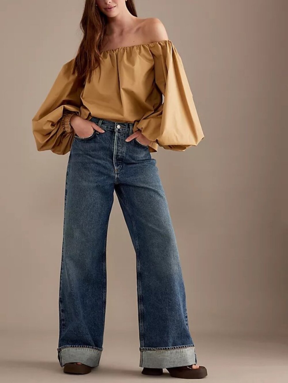 Anthropologie AGOLDE Dame High-Rise Wide-Leg Jeans 27 $258
